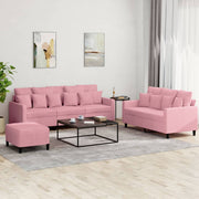3-dijelni set sofa s jastucima ružičasti baršunasti