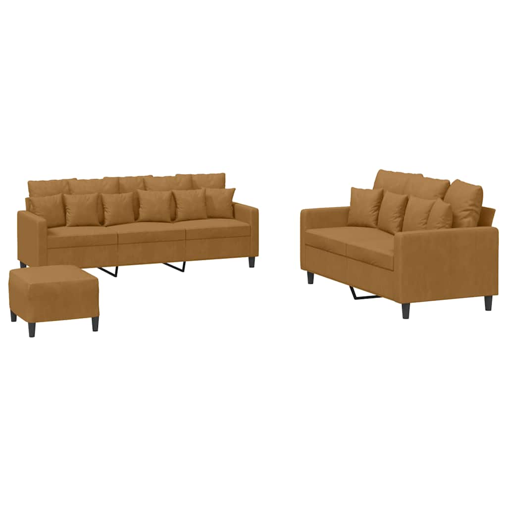 3-dijelni set sofa s jastucima smeđi baršunasti