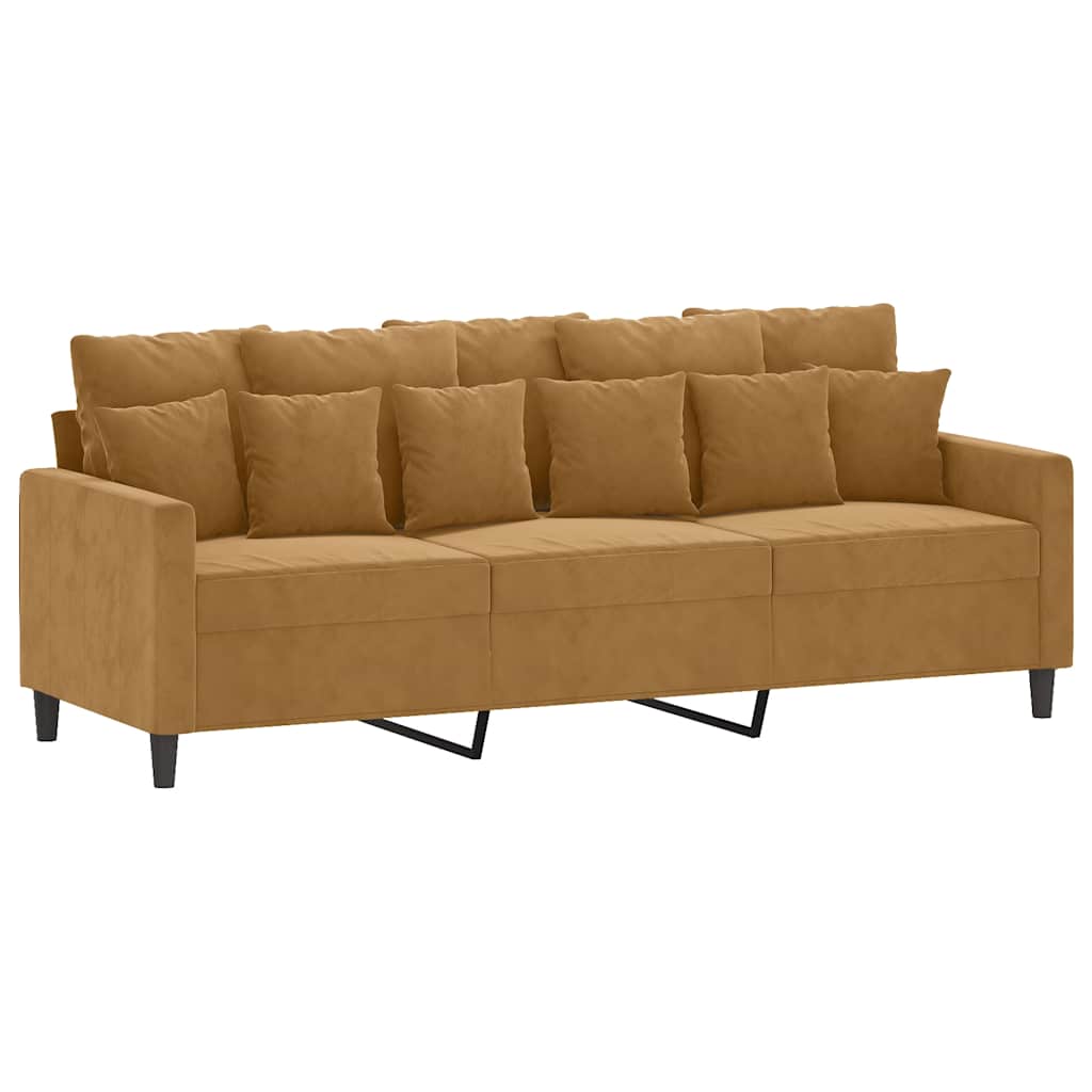 3-dijelni set sofa s jastucima smeđi baršunasti