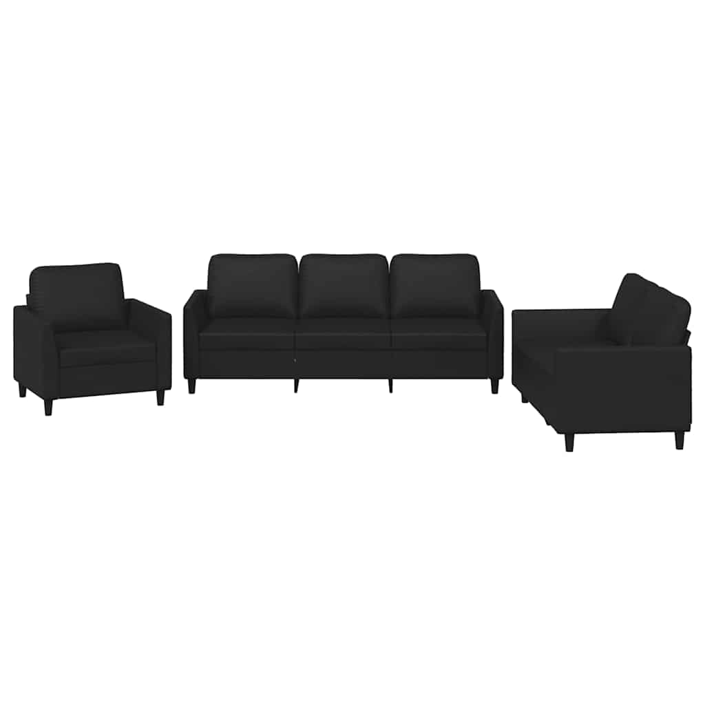 3-dijelni set sofa s jastucima crni od umjetne kože