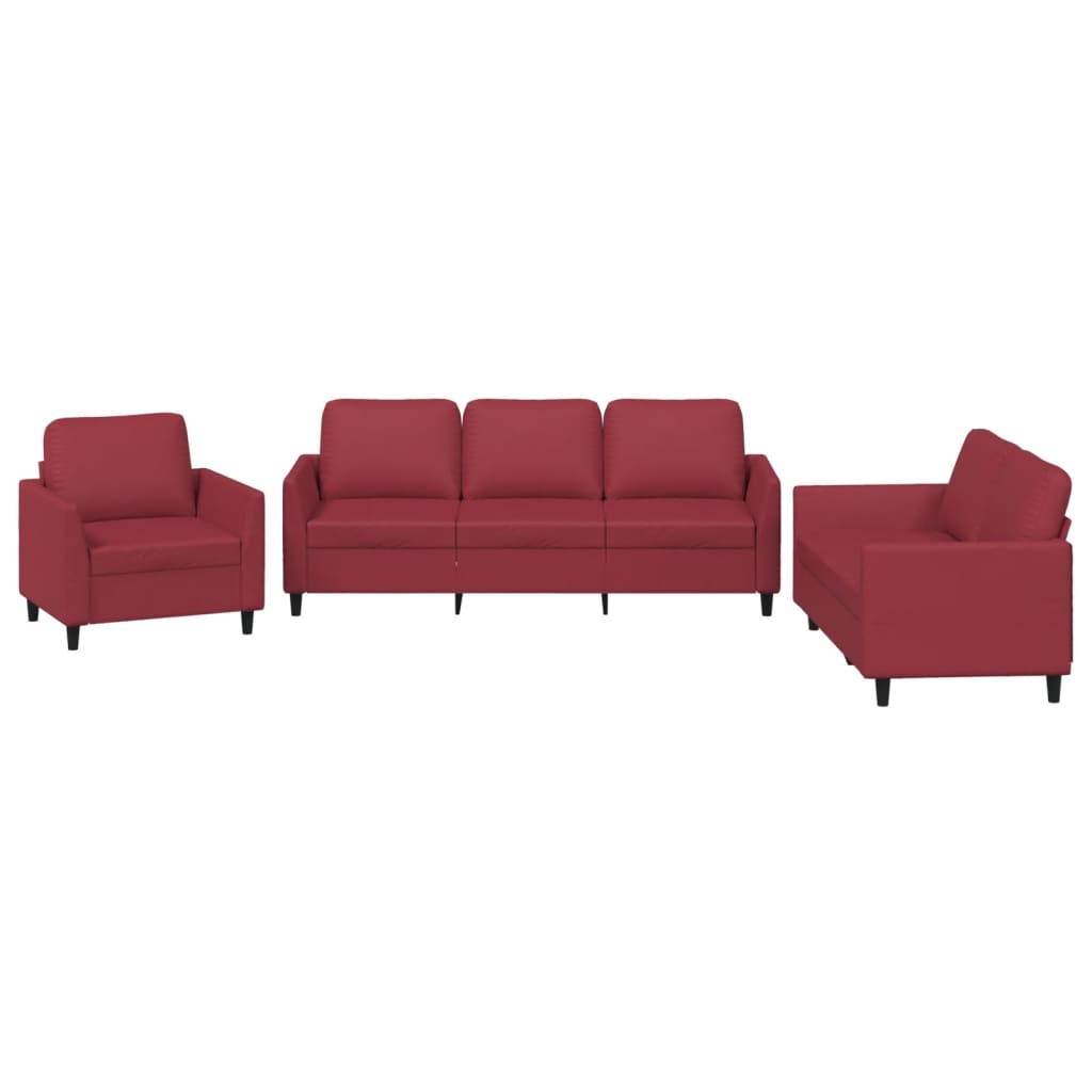 3-dijelni set sofa s jastucima boja vina od umjetne kože