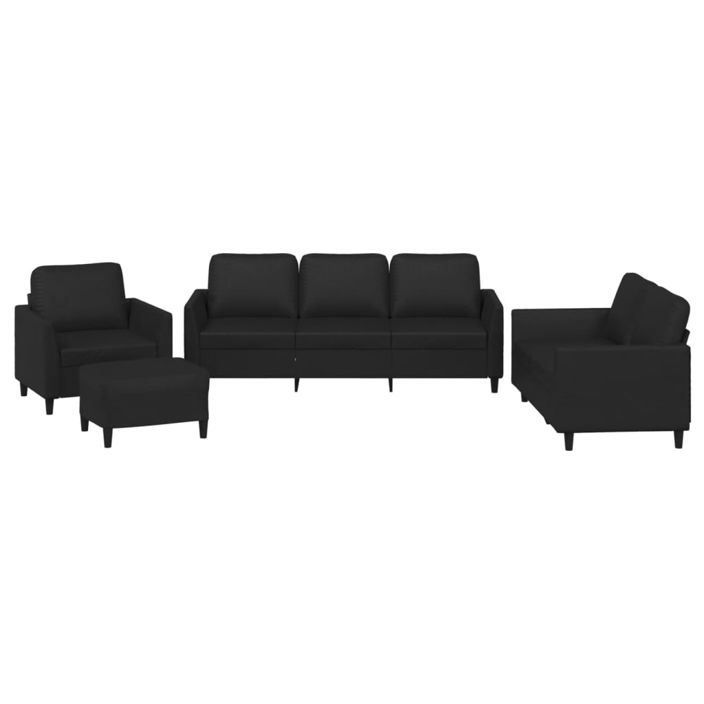 4-dijelni set sofa s jastucima crni od umjetne kože