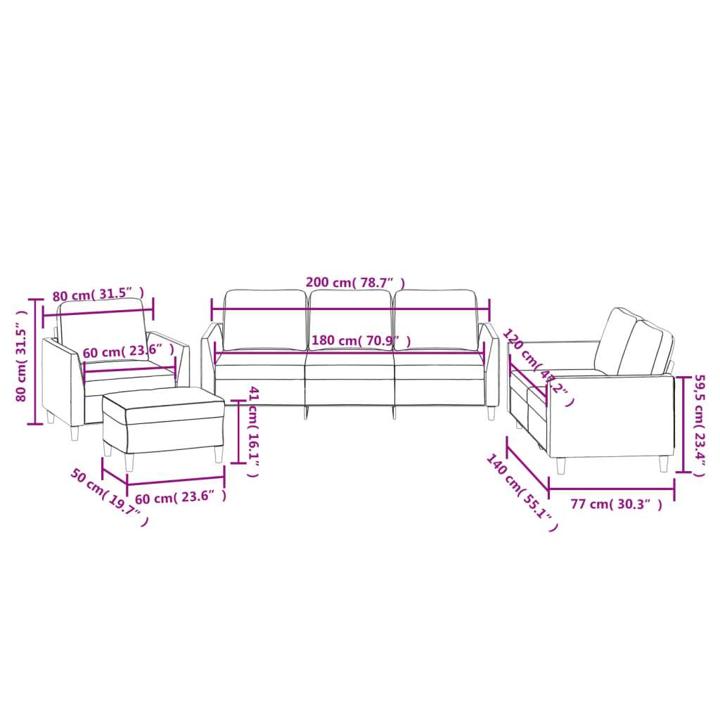 4-dijelni set sofa s jastucima crvena boja vina od umjetne kože