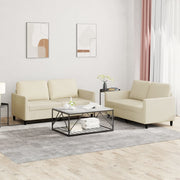 2-dijelni set sofa s jastucima krem od umjetne kože