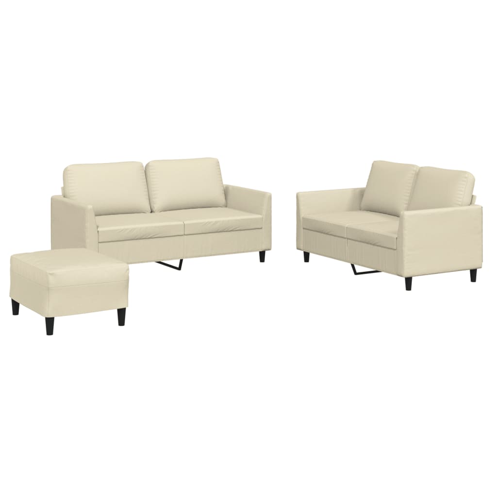 3-dijelni set sofa s jastucima krem od umjetne kože