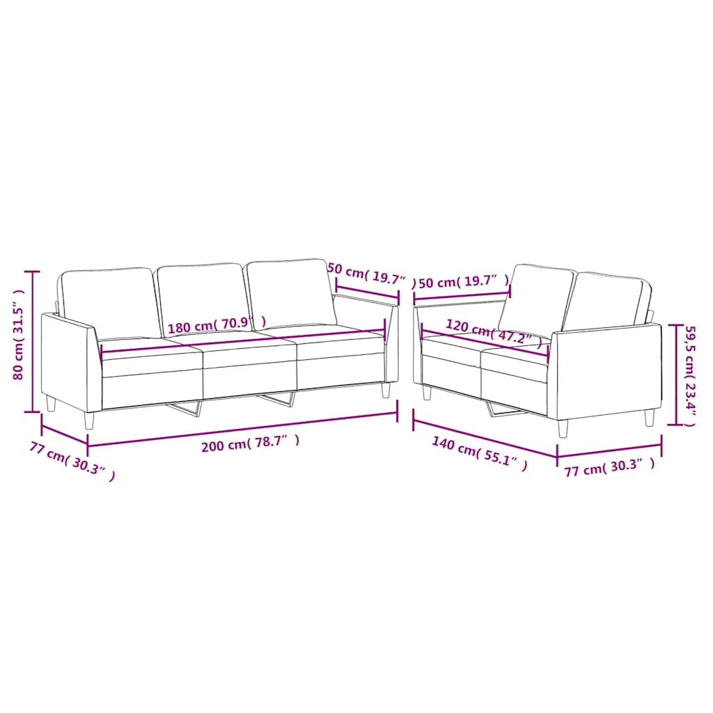 2-dijelni set sofa s jastucima crni od umjetne kože