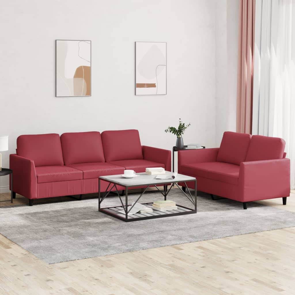 2-dijelni set sofa s jastucima boja vina od umjetne kože
