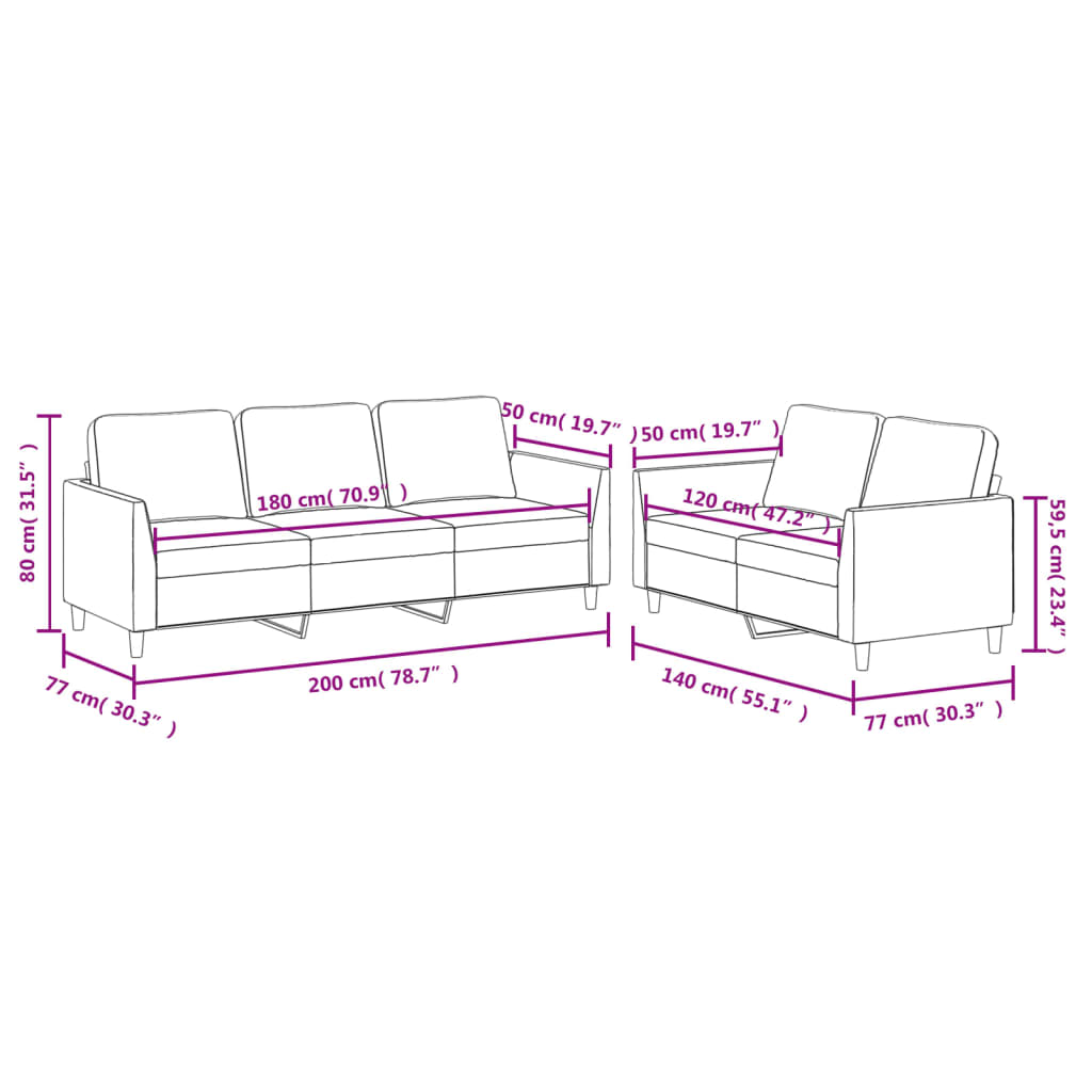 2-dijelni set sofa s jastucima boja cappuccina od umjetne kože