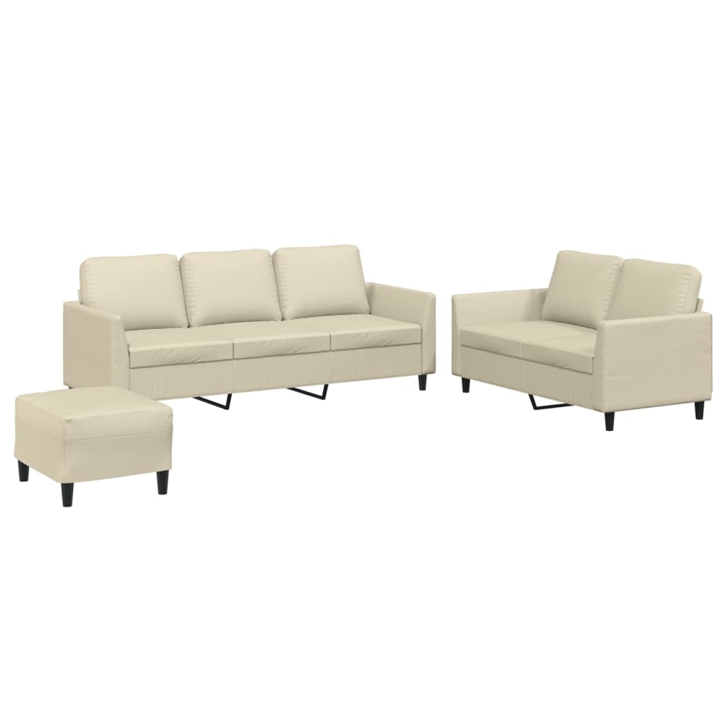 3-dijelni set sofa s jastucima krem od umjetne kože