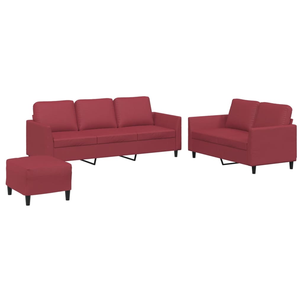 3-dijelni set sofa s jastucima boja vina od umjetne kože