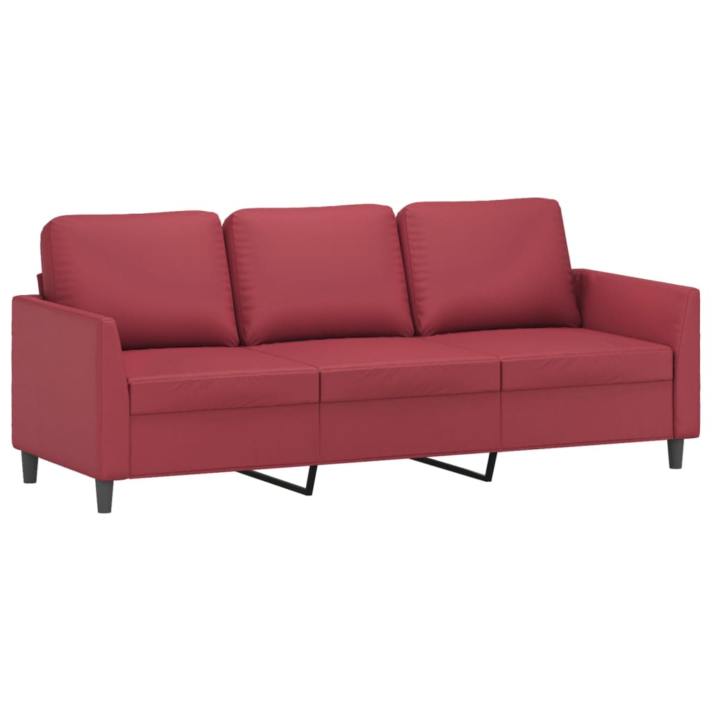 3-dijelni set sofa s jastucima boja vina od umjetne kože