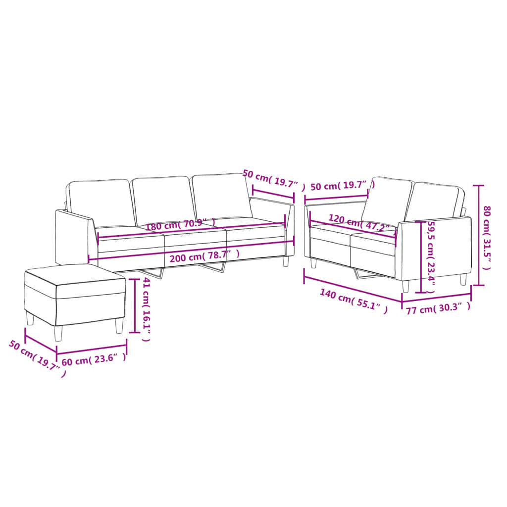 3-dijelni set sofa s jastucima boja vina od umjetne kože