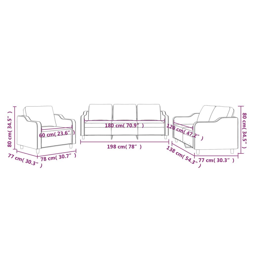 3-dijelni set sofa s jastucima svjetlosivi od tkanine