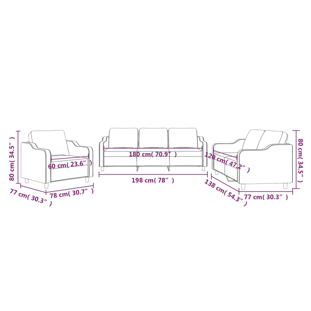 3-dijelni set sofa s jastucima tamnosivi od tkanine