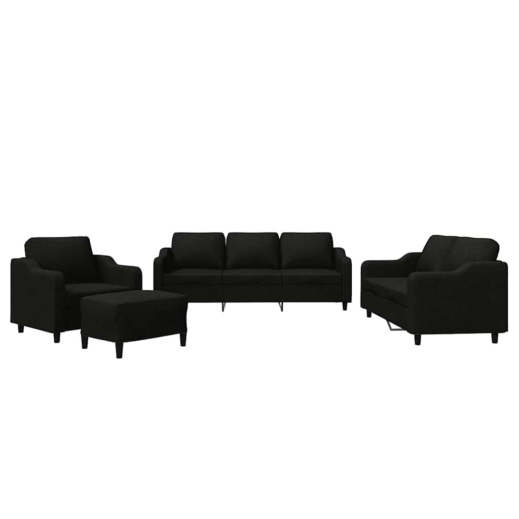 4-dijelni set sofa s jastucima crni od tkanine