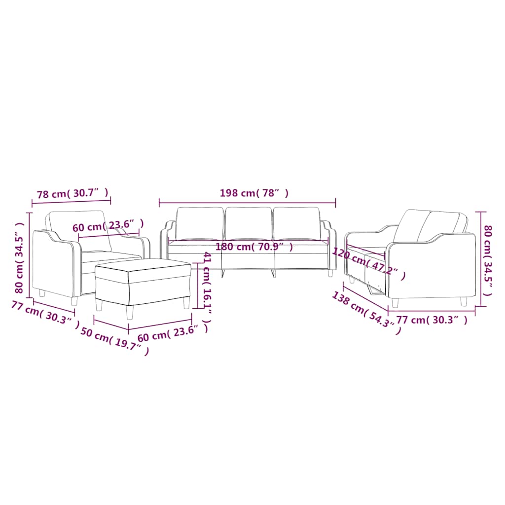 4-dijelni set sofa s jastucima crni od tkanine