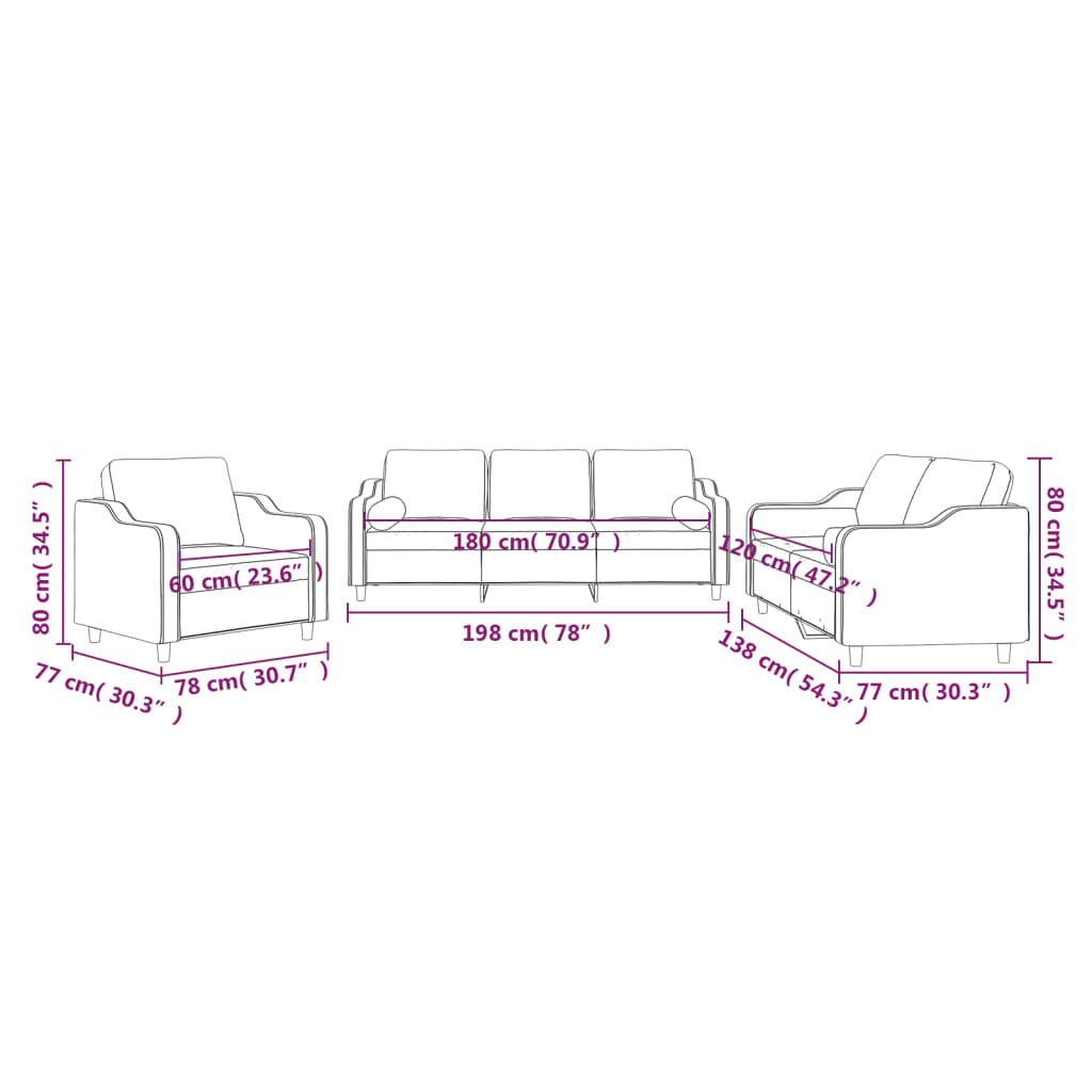 3-dijelni set sofa s jastucima svjetlosivi od tkanine