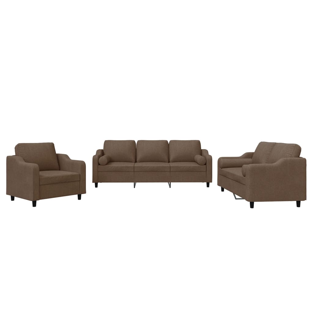 3-dijelni set sofa s jastucima smeđi od tkanine