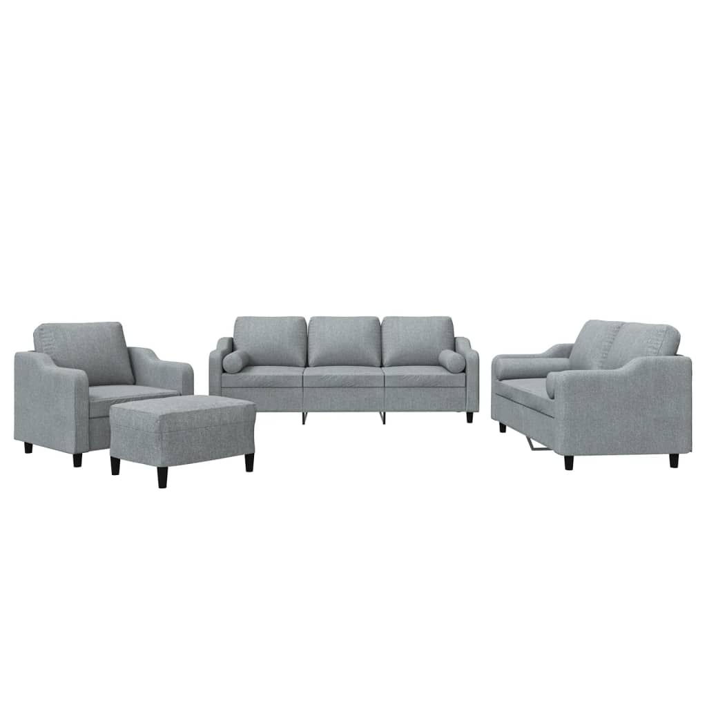 4-dijelni set sofa s jastucima svjetlosivi od tkanine