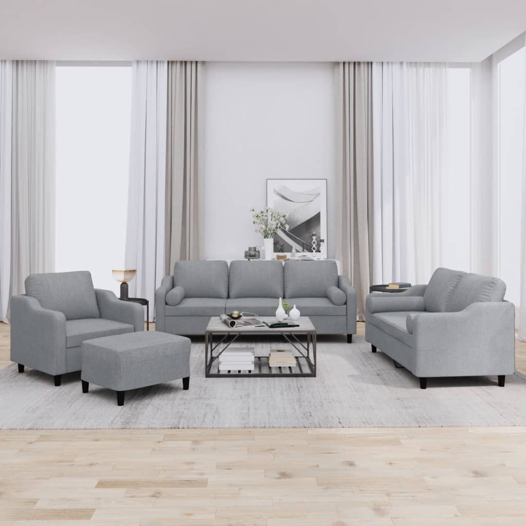 4-dijelni set sofa s jastucima svjetlosivi od tkanine