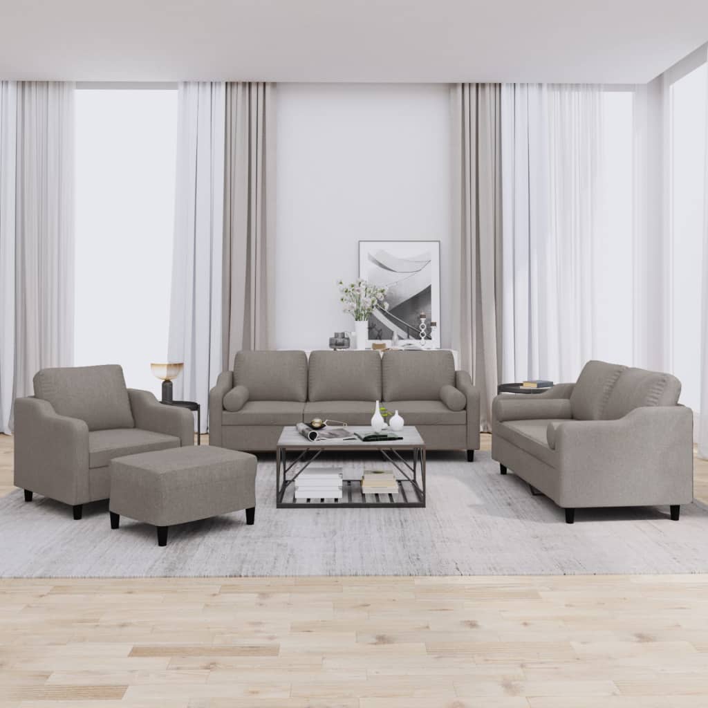 4-dijelni set sofa s jastucima smeđesivi od tkanine
