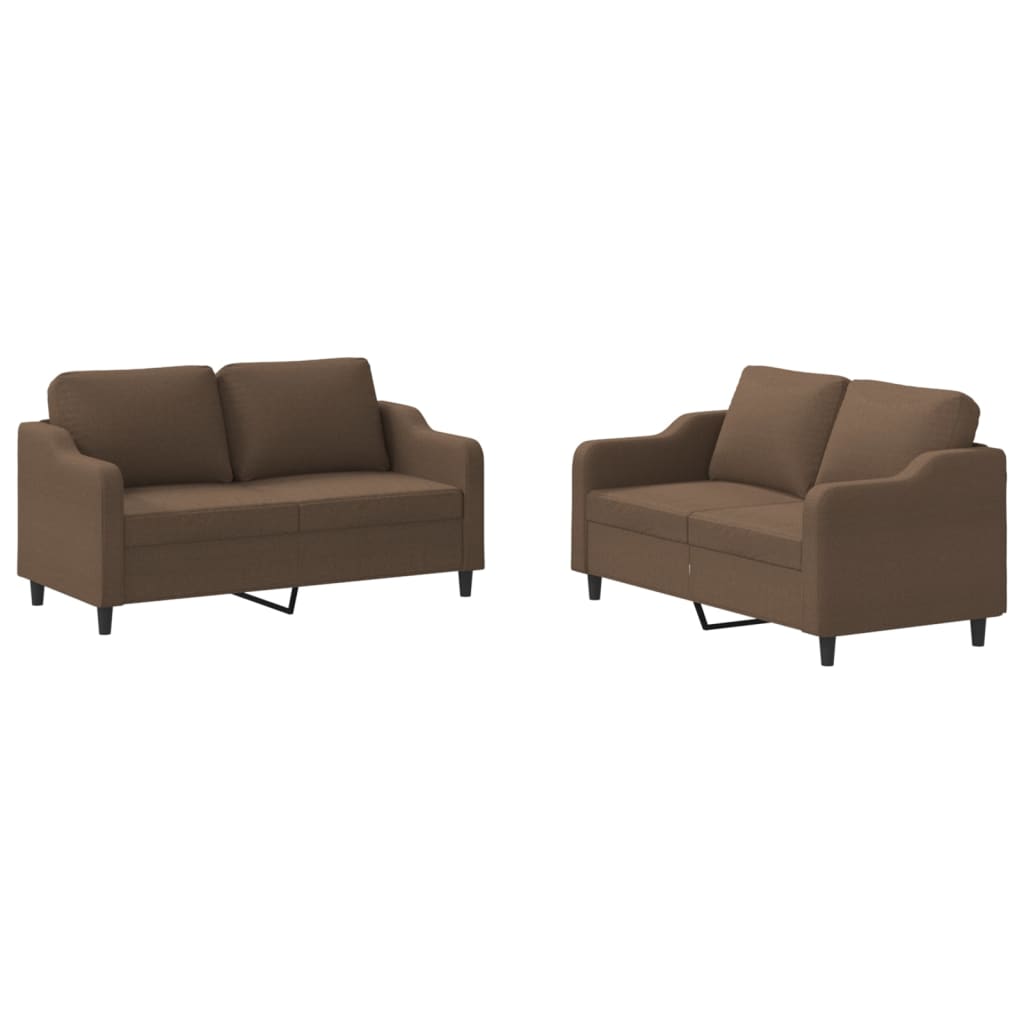 2-dijelni set sofa s jastucima smeđi od tkanine