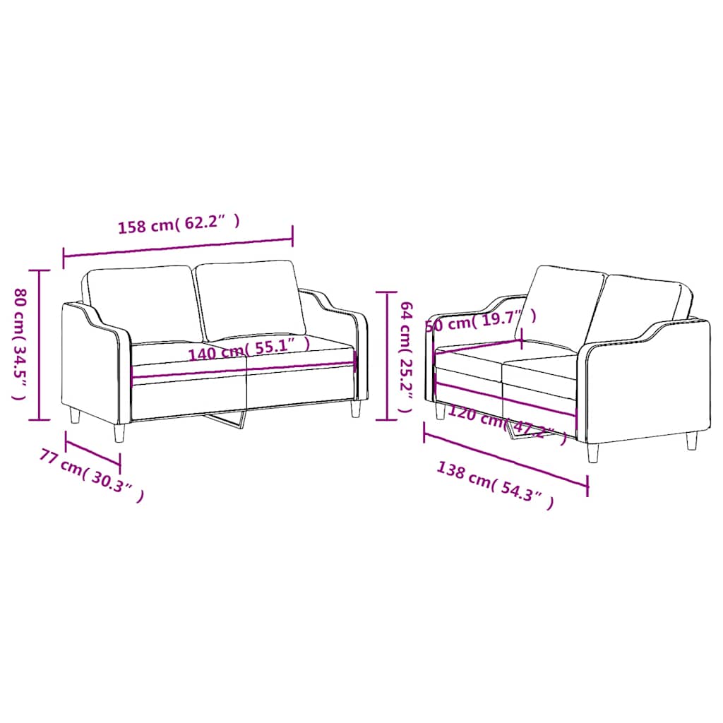 2-dijelni set sofa s jastucima crni od tkanine