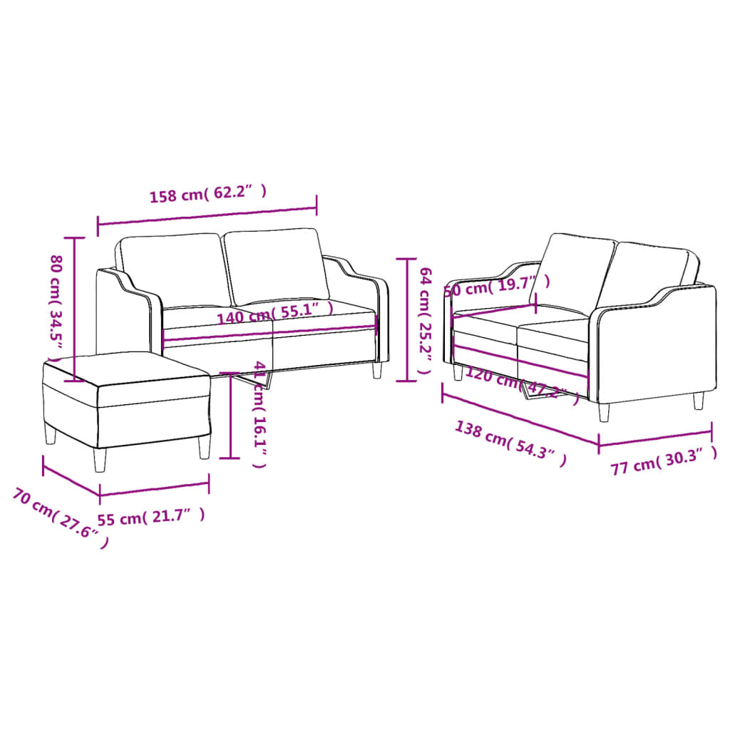 3-dijelni set sofa s jastucima smeđesivi od tkanine