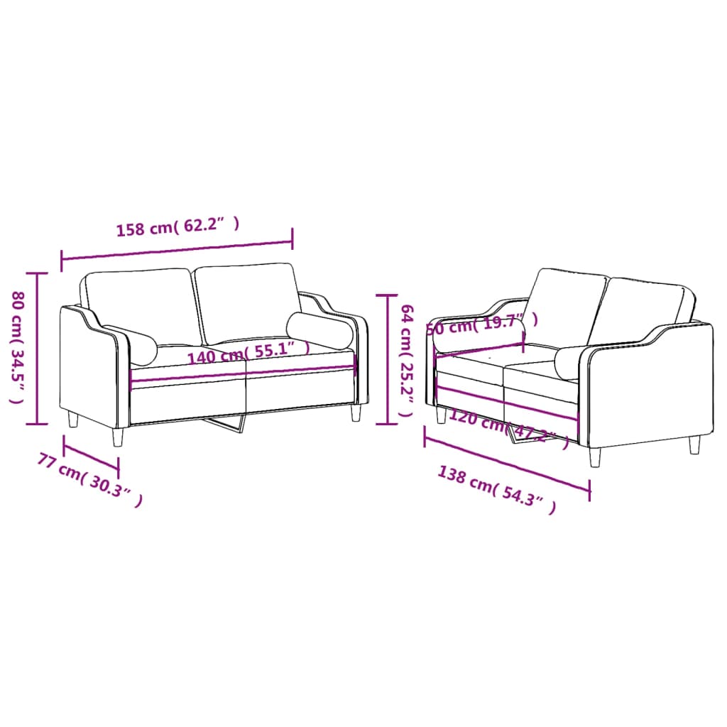 2-dijelni set sofa s jastucima smeđi od tkanine