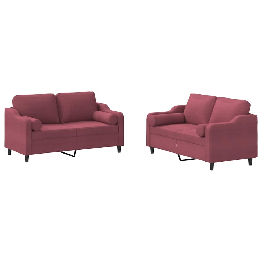 2-dijelni set sofa s jastucima crvena boja vina od tkanine