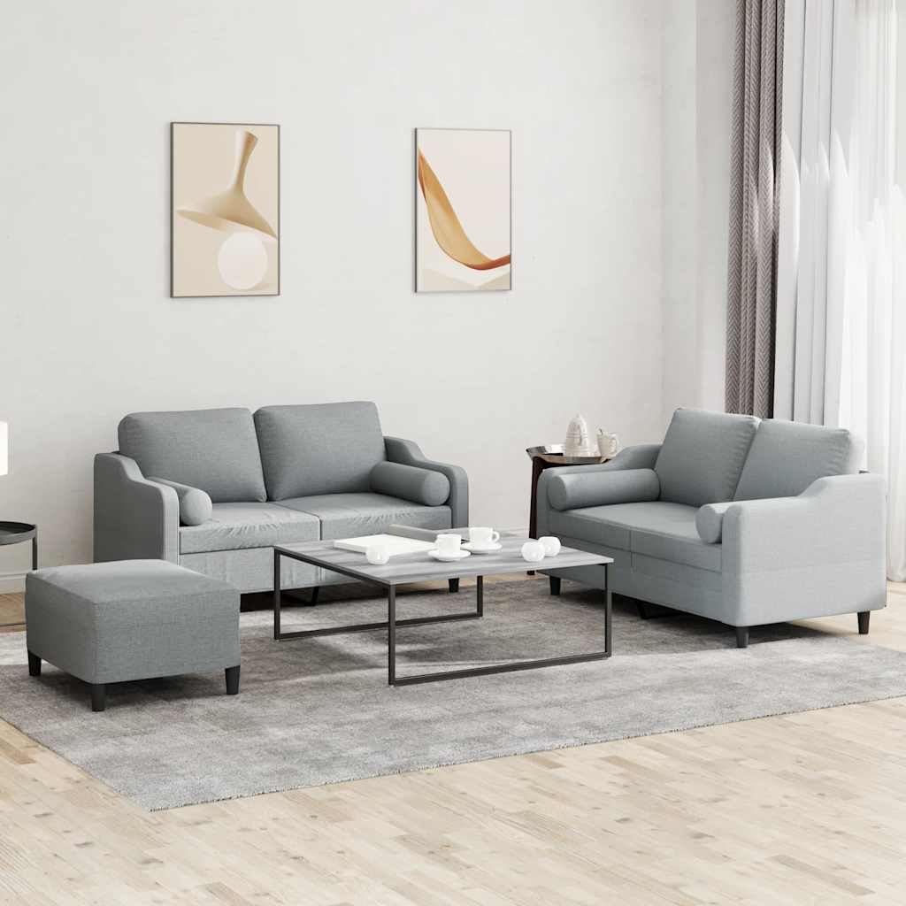 3-dijelni set sofa s jastucima svjetlosivi od tkanine