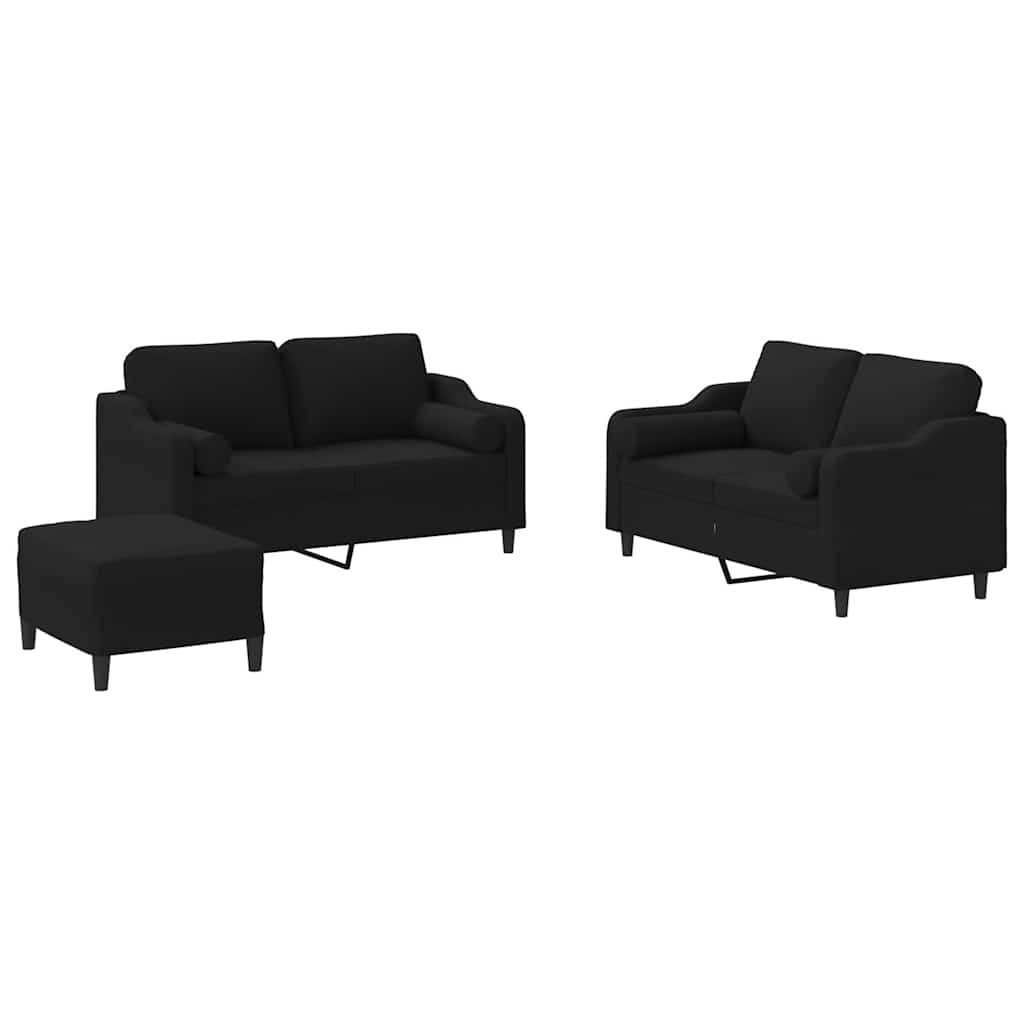 3-dijelni set sofa s jastucima crni od mikrovlakana