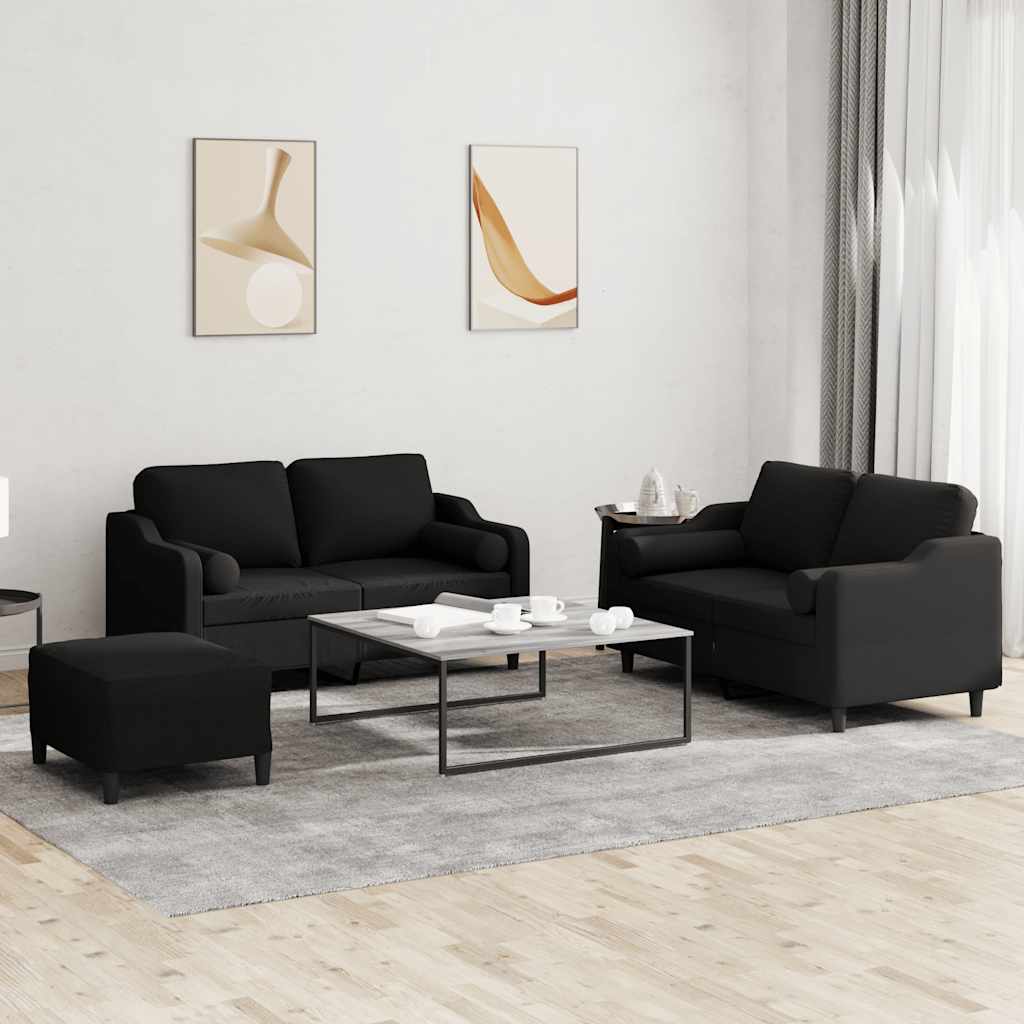 3-dijelni set sofa s jastucima crni od mikrovlakana