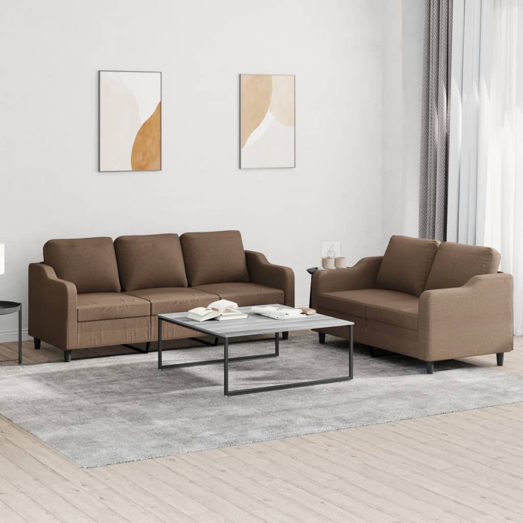 2-dijelni set sofa s jastucima smeđi od tkanine