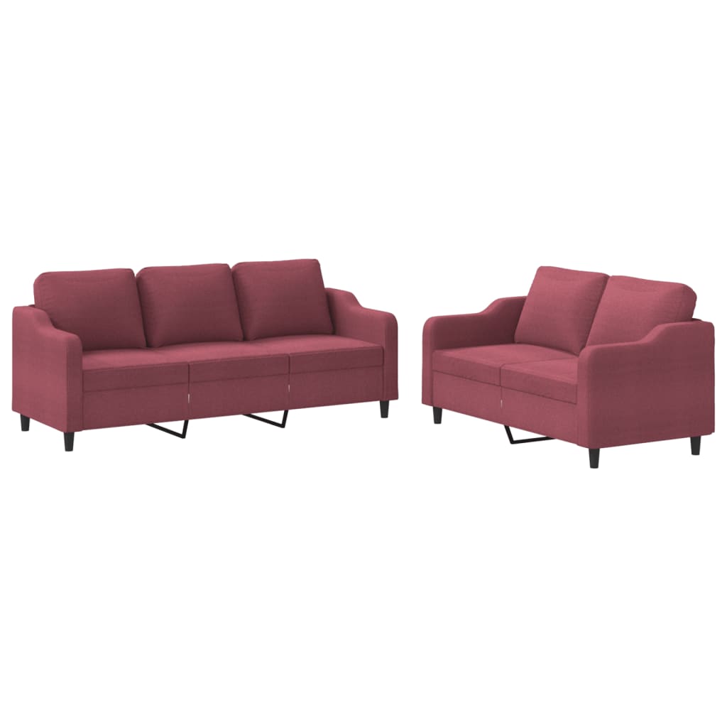 2-dijelni set sofa s jastucima crvena boja vina od tkanine
