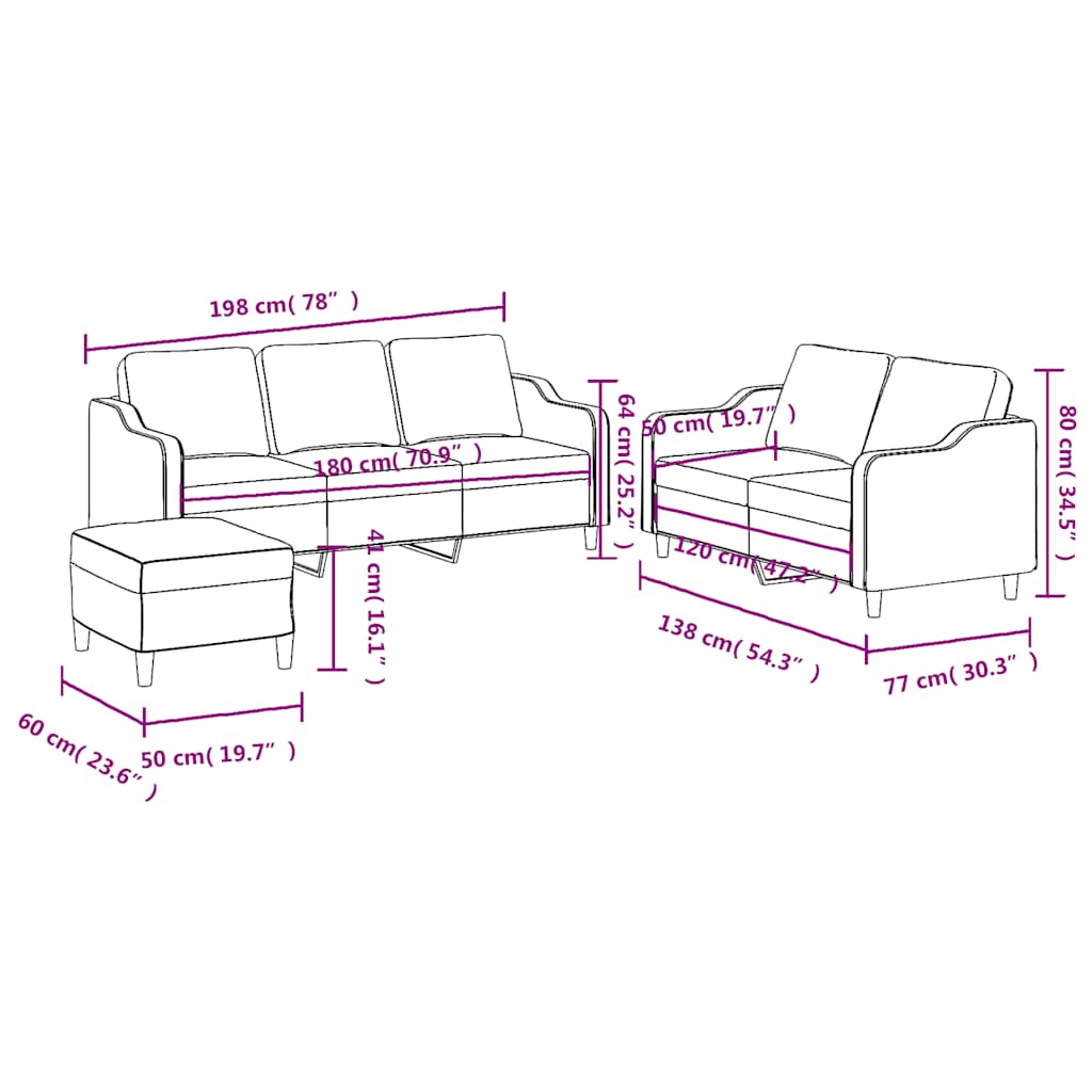 3-dijelni set sofa s jastucima crni od tkanine