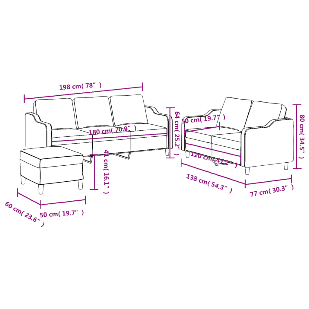 3-dijelni set sofa s jastucima svjetložuti od tkanine