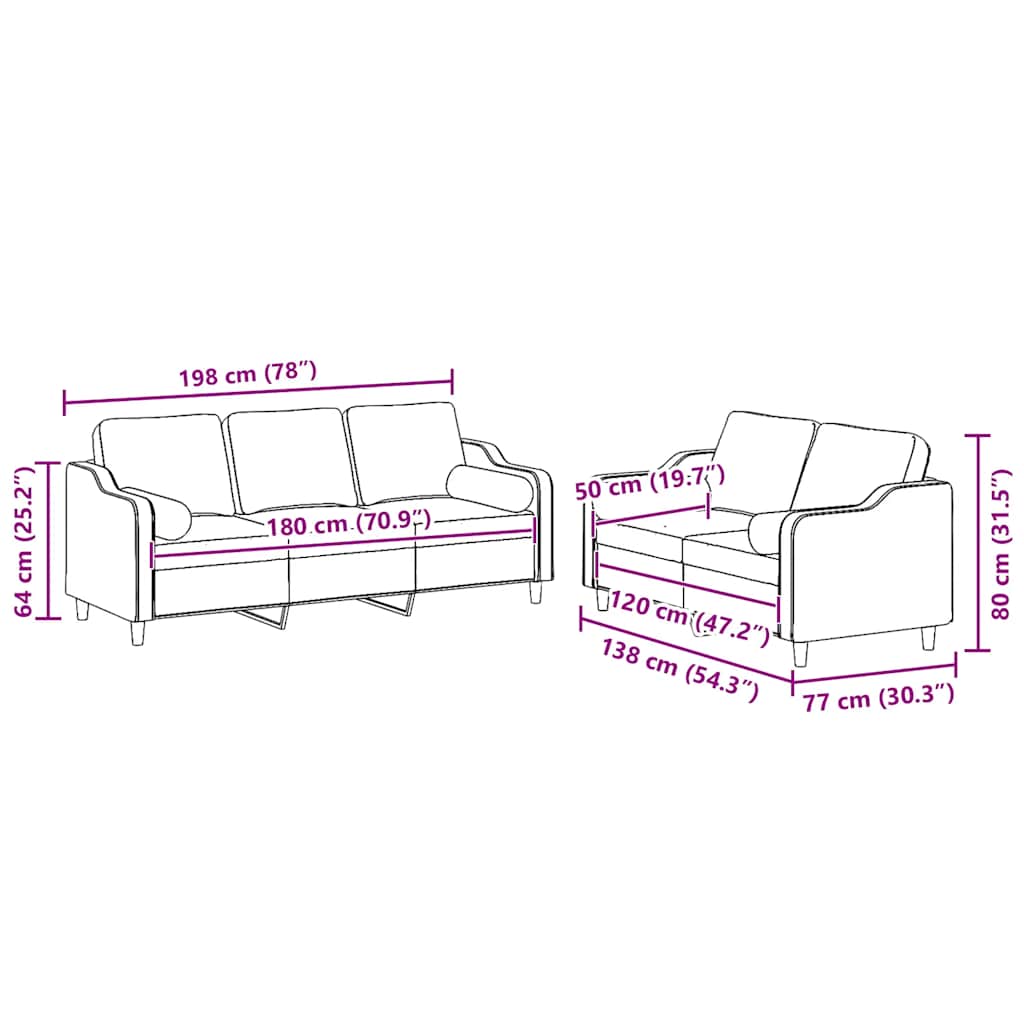 2-dijelni set sofa s jastucima svjetložuti od tkanine