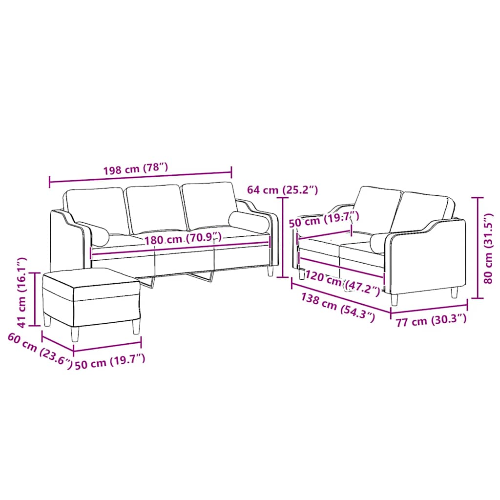 3-dijelni set sofa s jastucima svjetlosivi od tkanine