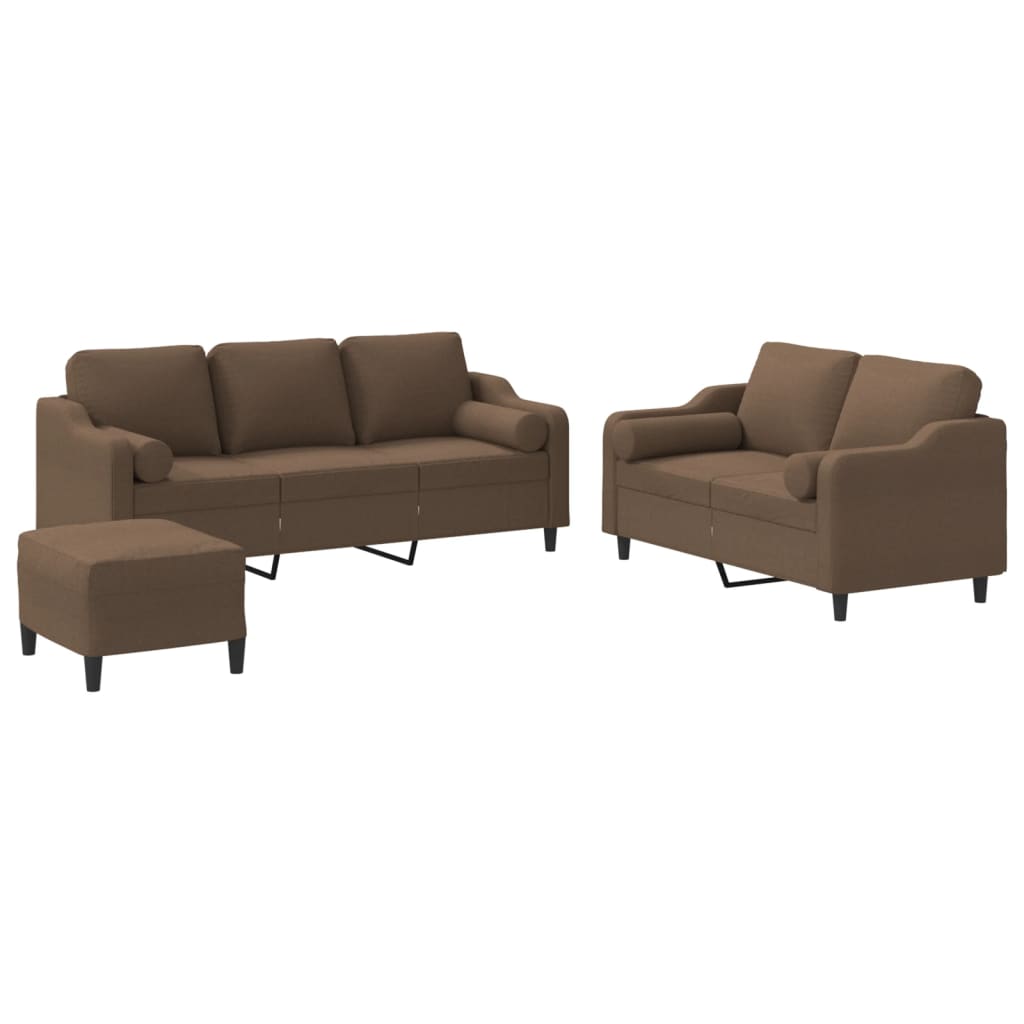 3-dijelni set sofa s jastucima smeđi od tkanine
