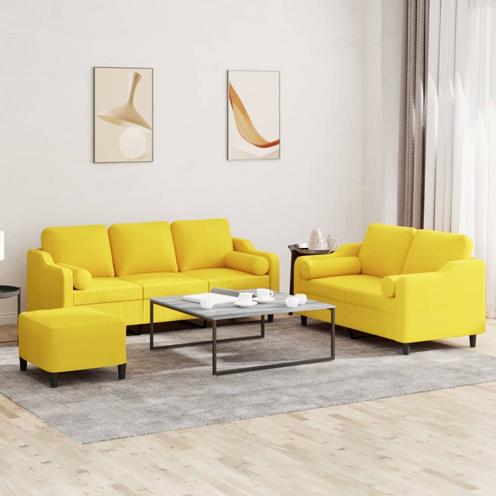 3-dijelni set sofa s jastucima svjetložuti od tkanine