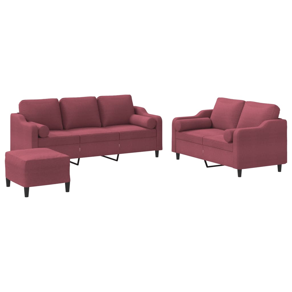 3-dijelni set sofa s jastucima crvena boja vina od tkanine
