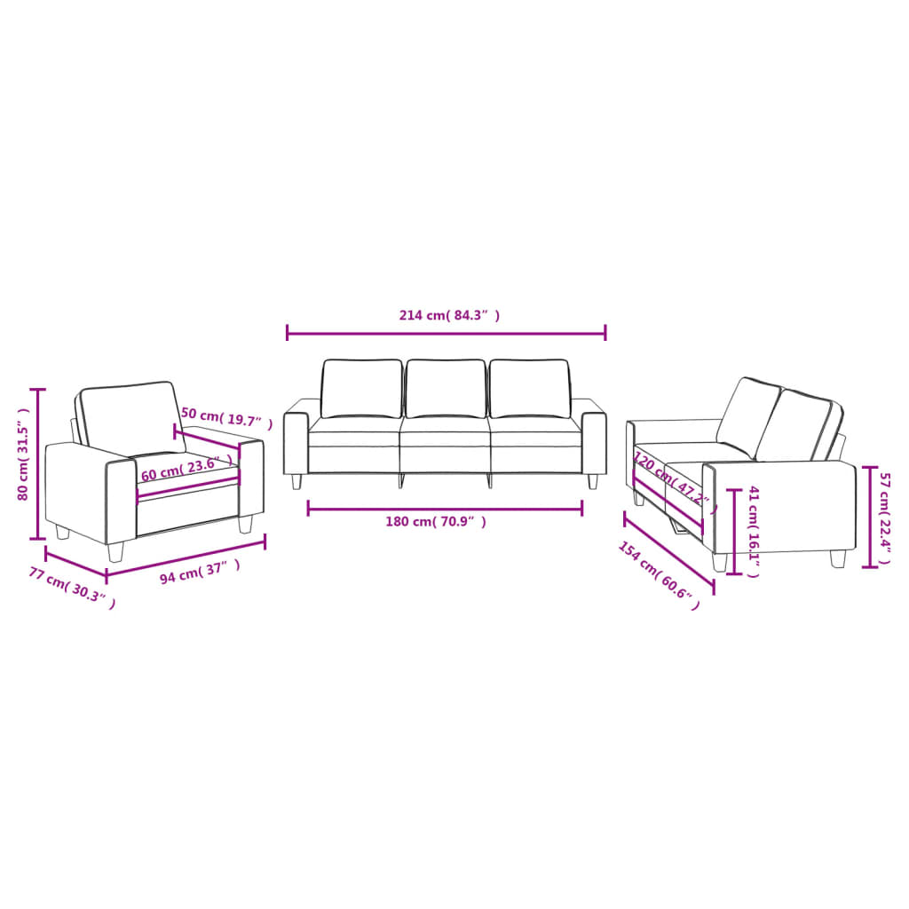 3-dijelni set sofa svjetložuti od tkanine
