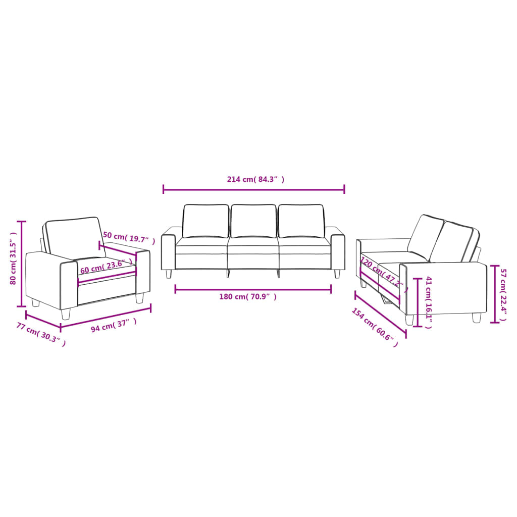 3-dijelni set sofa smeđesivi od tkanine