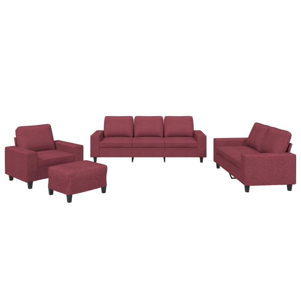 4-dijelni set sofa crvena boja vina od tkanine