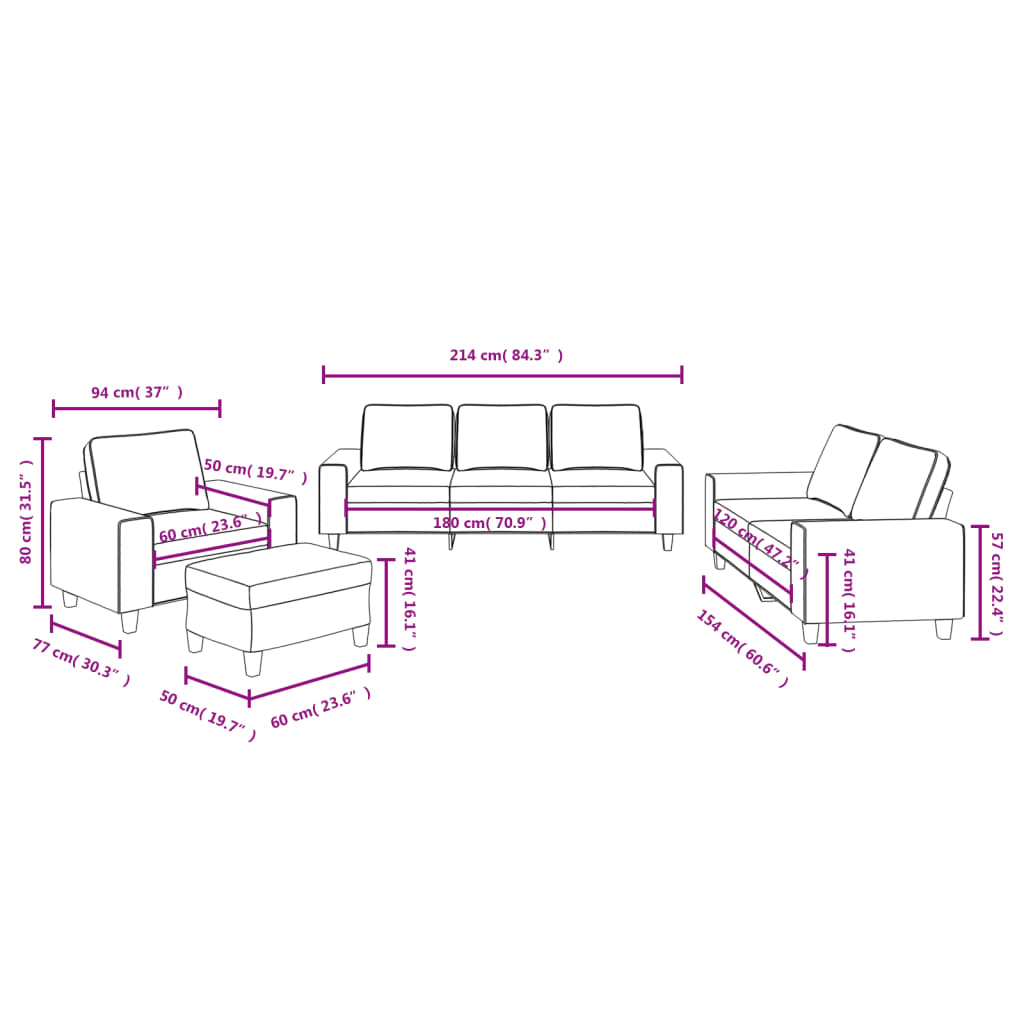 4-dijelni set sofa crvena boja vina od tkanine
