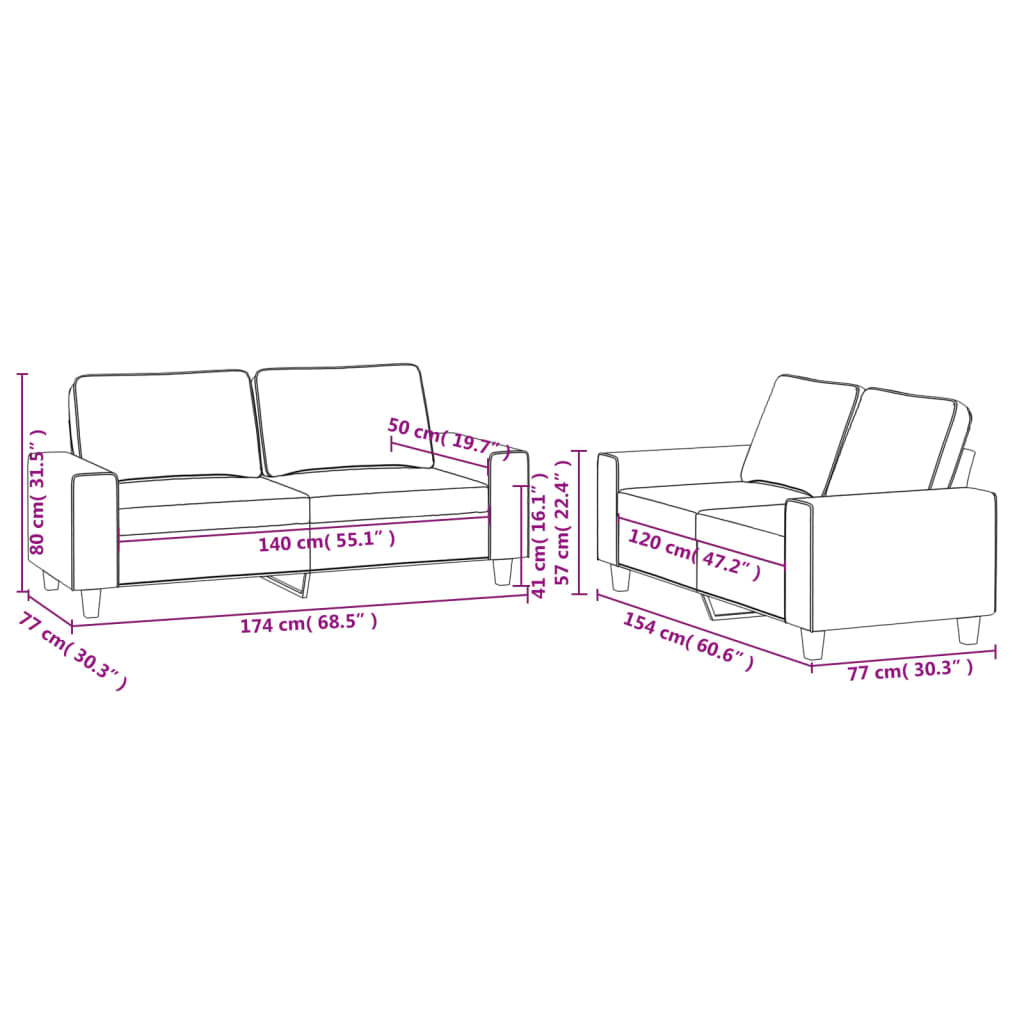2-dijelni set sofa smeđi od tkanine