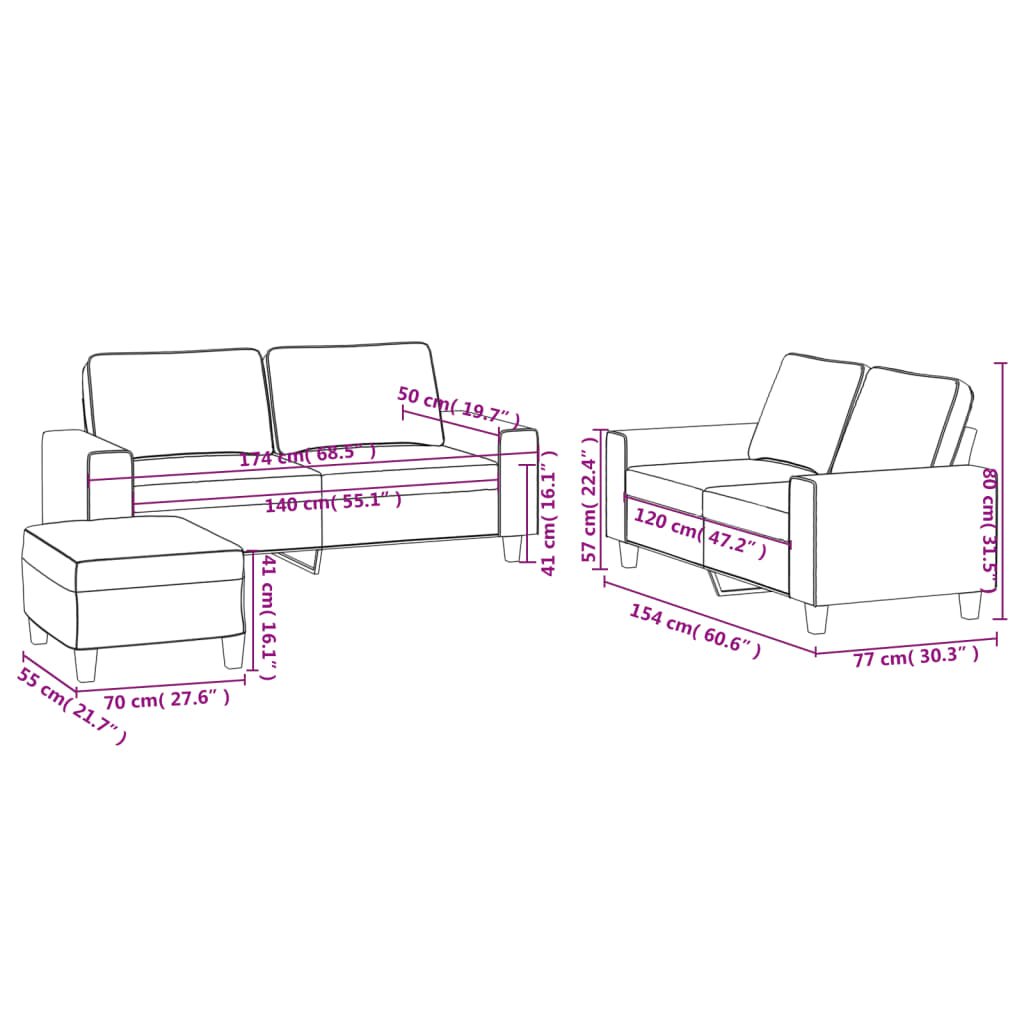 3-dijelni set sofa crvena boja vina od tkanine