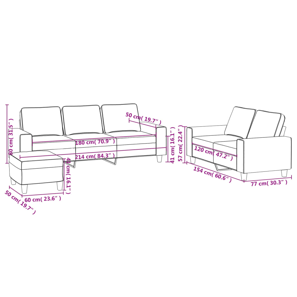 3-dijelni set sofa krem od mikrovlakana
