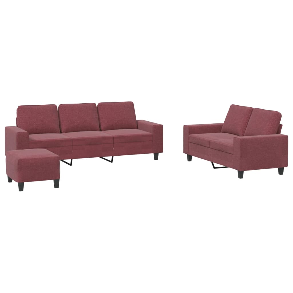 3-dijelni set sofa crvena boja vina od tkanine